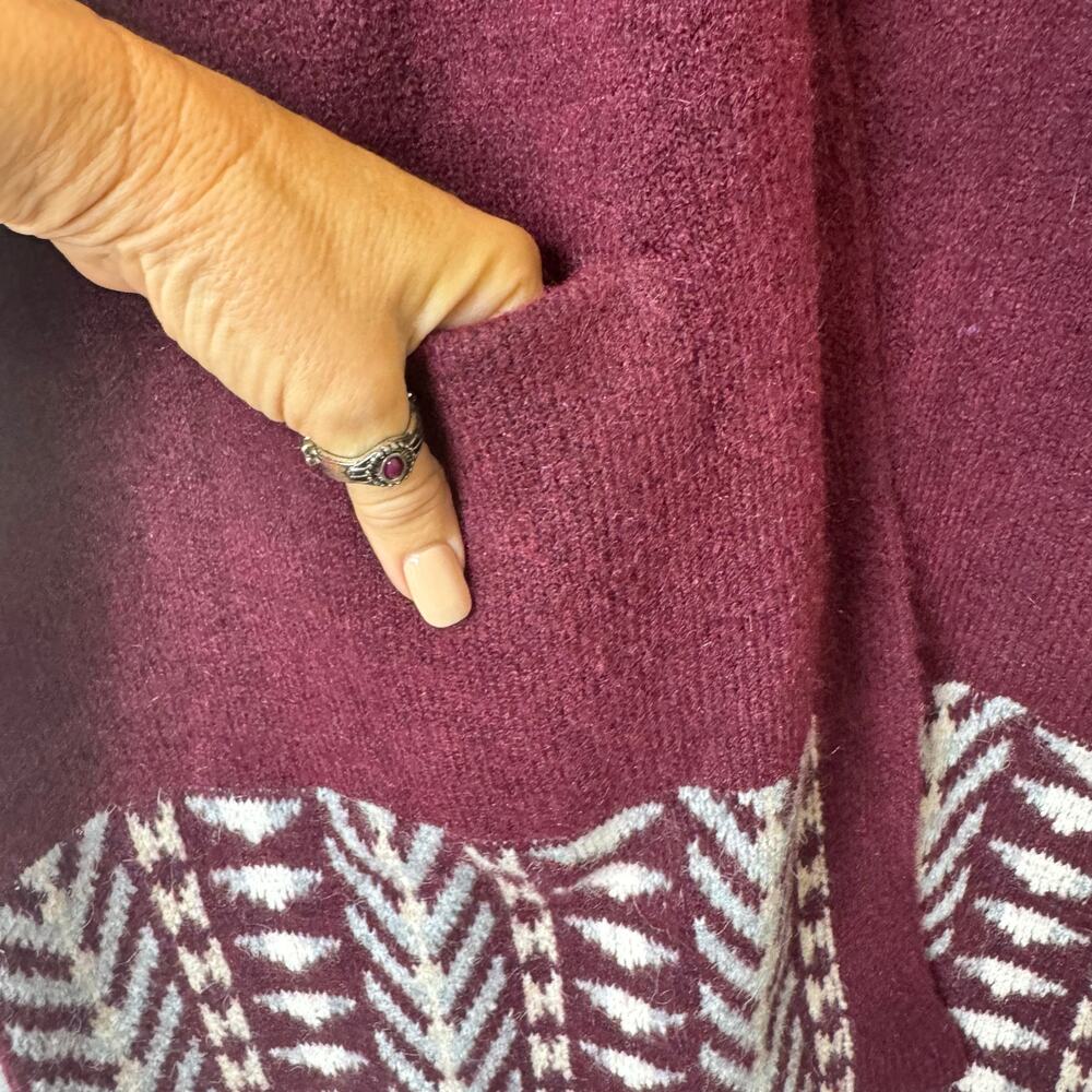 NWT Frye Cardigan Sweater Women's Large Burgundy Boho Southwest Cozy Tribal Open - Picture 6 of 11